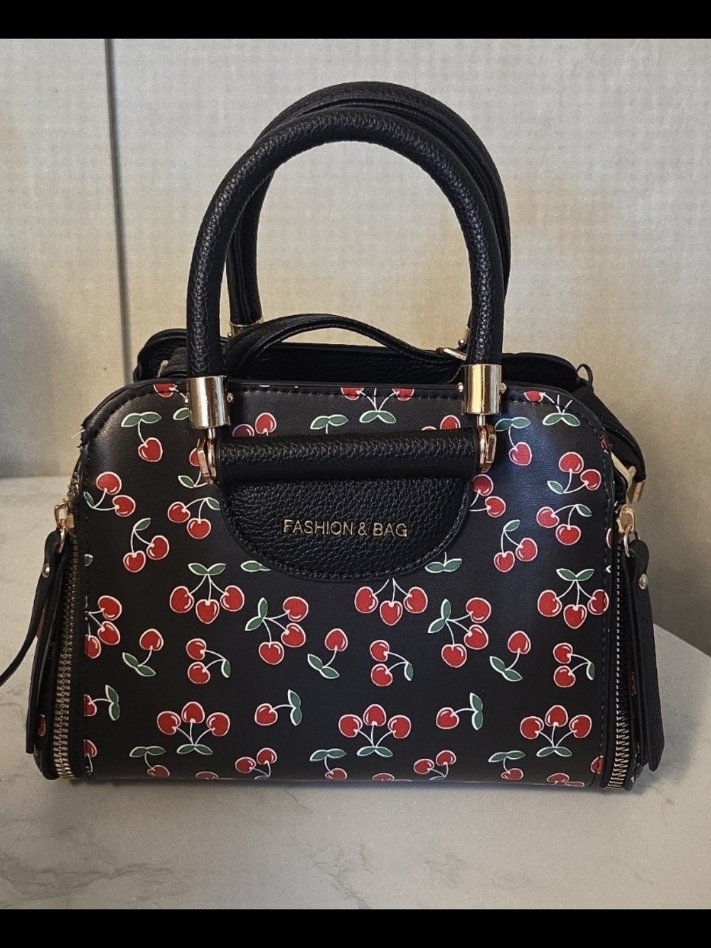 Black Cherry Print Satchel